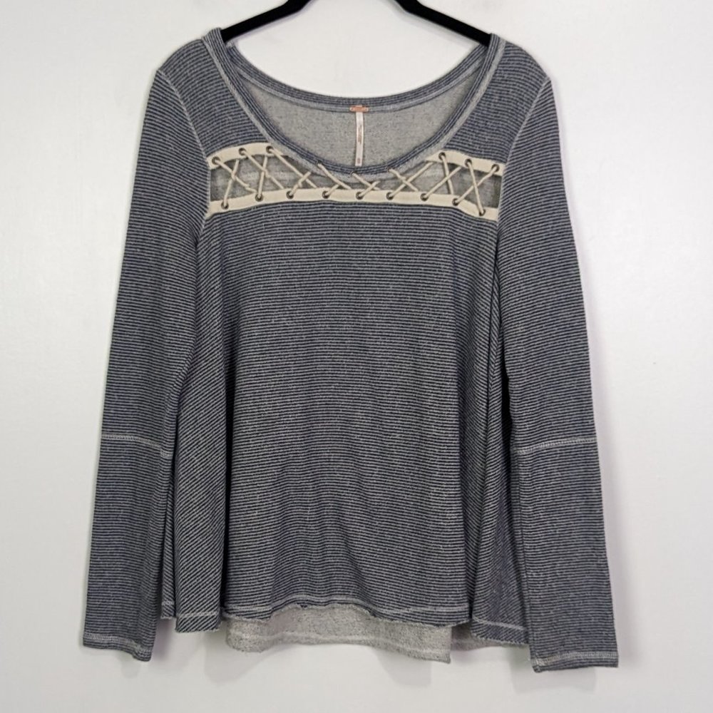 Free People Striped Sweater Top with Lacing Across Top Size XS